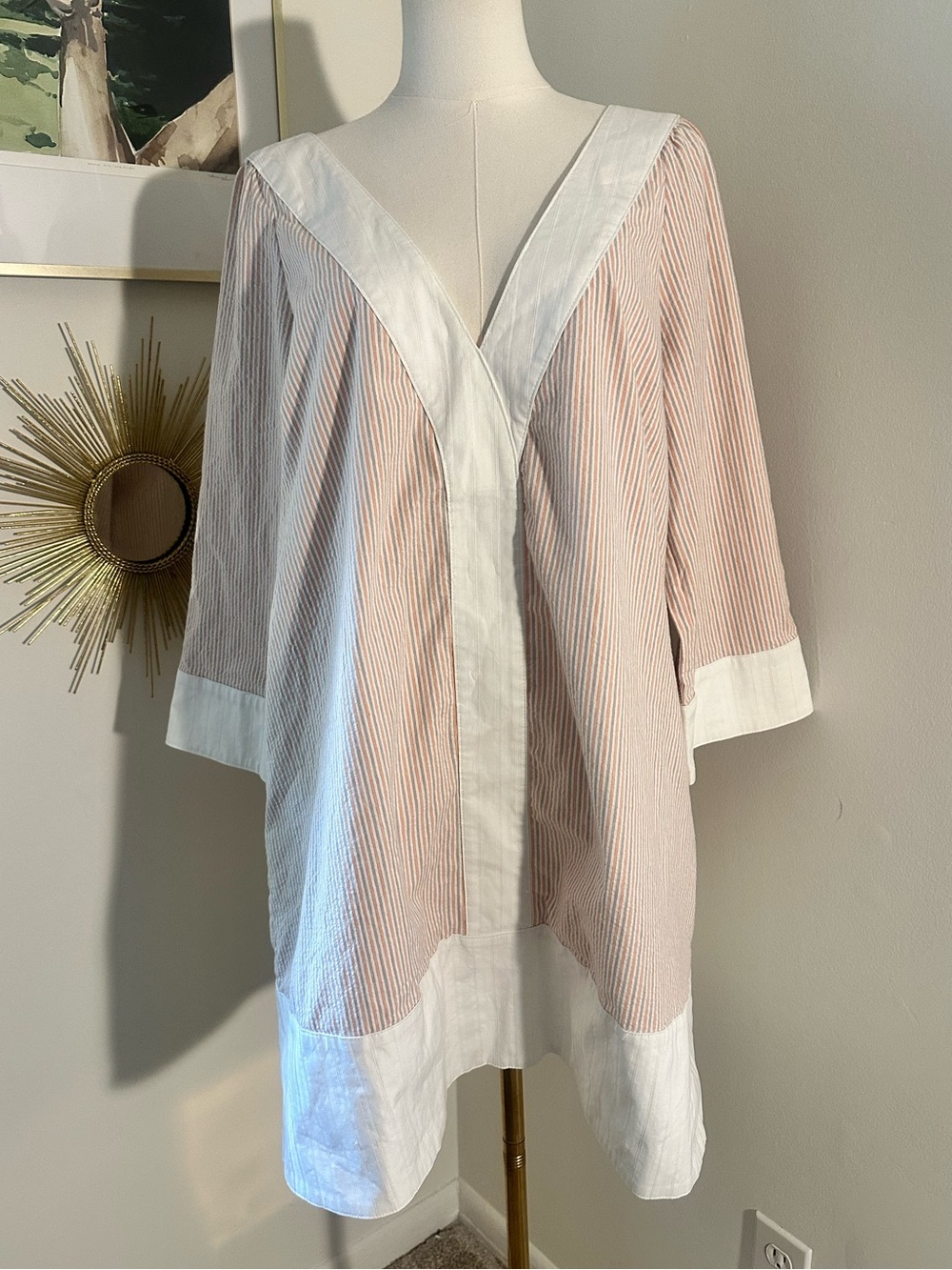 NWT BURU shirt dress Large Deep V Mini Kaftan